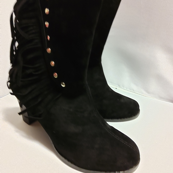 Black Stud-Accent Fringe Ankle Boot - Picture 6 of 11